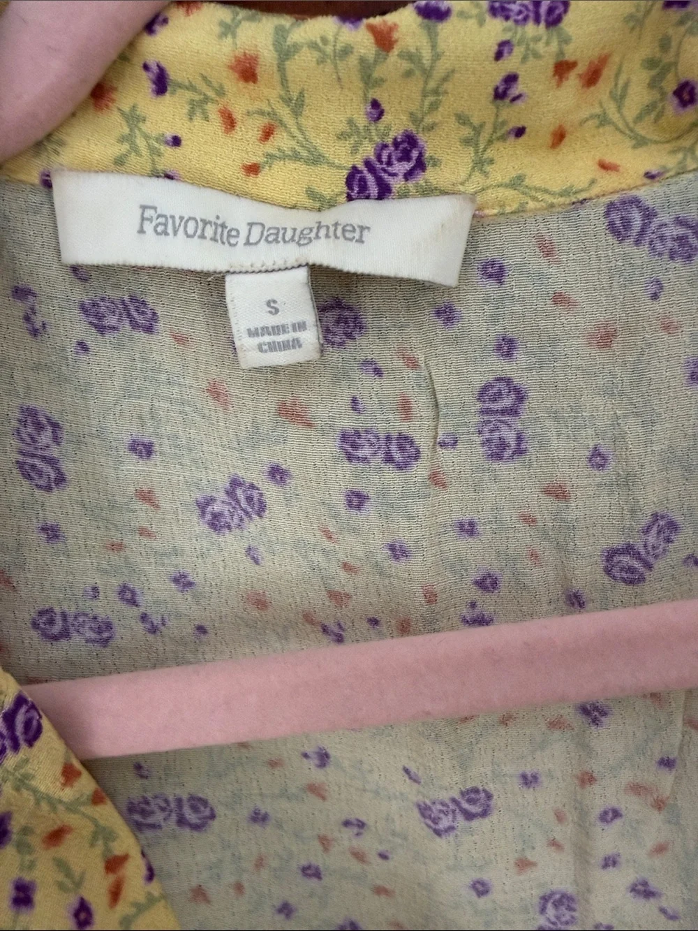 Favorite Daughter Yellow Mini Dress with Purple Floral Print